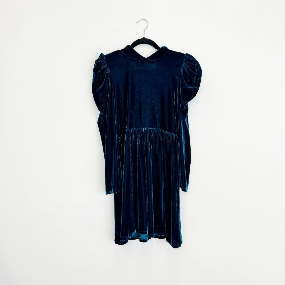 Zara Velvet Mock Neck Puffy Shoulder Long Sleeve Teal Dress NWOT Sz M